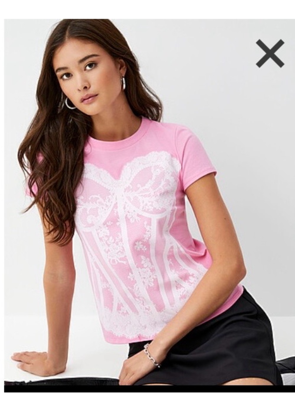 Pink Lace-Print Short Sleeve Tee